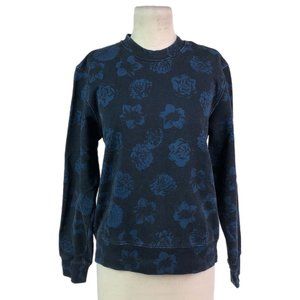 Sandro Paris Blue Black Allover Floral Print Sweatshirt Pullover Size Small?